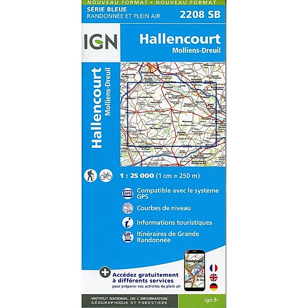 IGN topographische Karte 1:25T Série Bleue / 2208SB / 2208SB Hallencourt.Molliens-Dreuil
