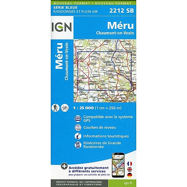 IGN topographische Karte 1:25T Série Bleue / 2212SB / 2212SB Méru-Chaumont-en-Vexin