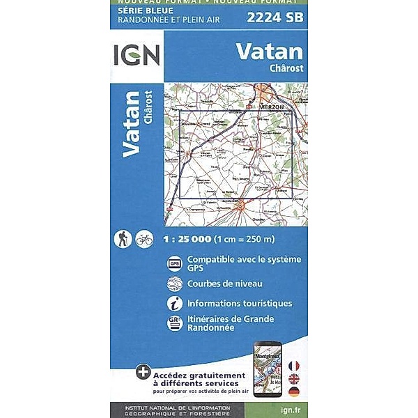 IGN topographische Karte 1:25T Série Bleue / 2224SB / IGN Karte, Serie Bleue Vatan, Chârost