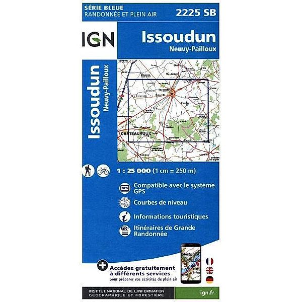 IGN topographische Karte 1:25T Série Bleue / 2225SB / IGN Karte, Serie Bleue Top 25 Issoudun Neuvy