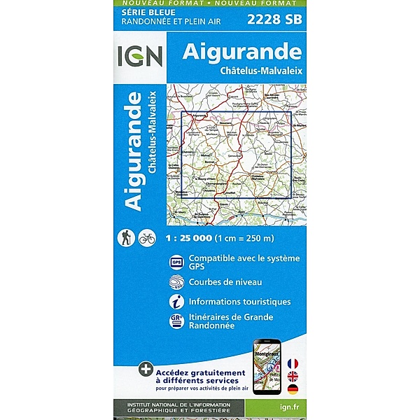 IGN topographische Karte 1:25T Série Bleue / 2228SB / 2228SB Aigurande.Châtelus-Malvaleix