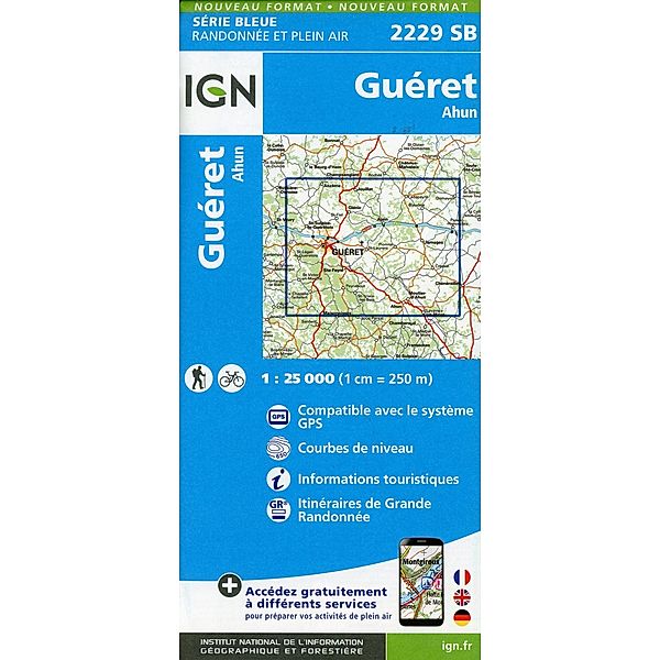 IGN topographische Karte 1:25T Série Bleue / 2229SB / 2229SB Guéret.Ahun