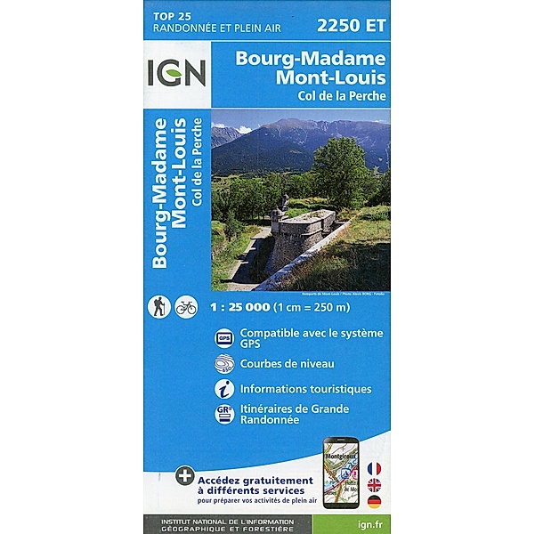 IGN topographische Karte 1:25T Série Bleue / 2250ET / 2250ET Bourg-Madame.Mont-Louis.Col de la Perche