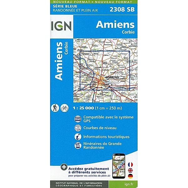 IGN topographische Karte 1:25T Série Bleue / 2308SB / 2308SB Amiens.Corbie