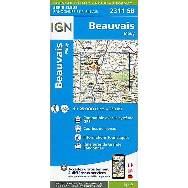 IGN topographische Karte 1:25T Série Bleue / 2311SB / 2311SB Beauvais.Mouy