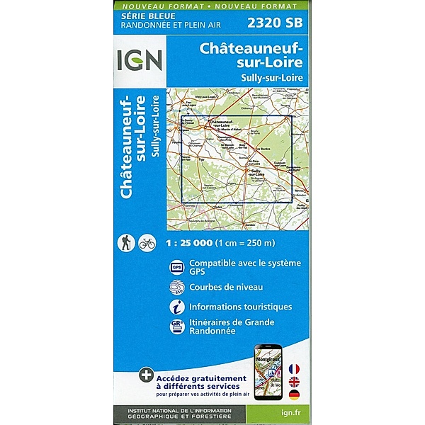 IGN topographische Karte 1:25T Série Bleue / 2320SB / 2320SB Châteauneuf-sur-Loire-Sully-sur-Loire