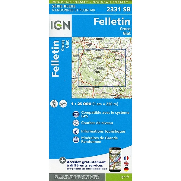 IGN topographische Karte 1:25T Série Bleue / 2331SB / 2331SB Felletin.Crocq.Giat