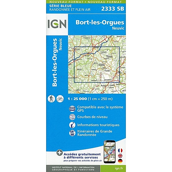 IGN topographische Karte 1:25T Série Bleue / 2333SB / 2333SB Bort-les-Orgues.Neuvic