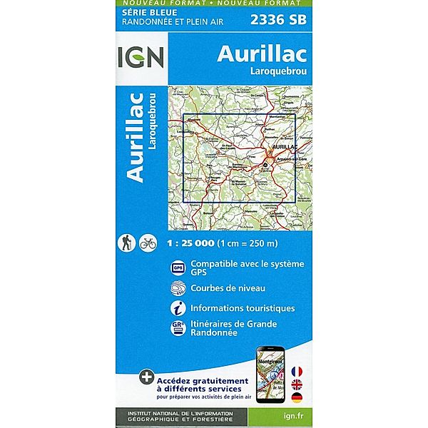 IGN topographische Karte 1:25T Série Bleue / 2336SB / 2336SB Aurillac-Laroquebrou