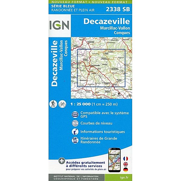 IGN topographische Karte 1:25T Série Bleue / 2338SB / 2338SB Decazeville.Marcillac-Vallon.Conques