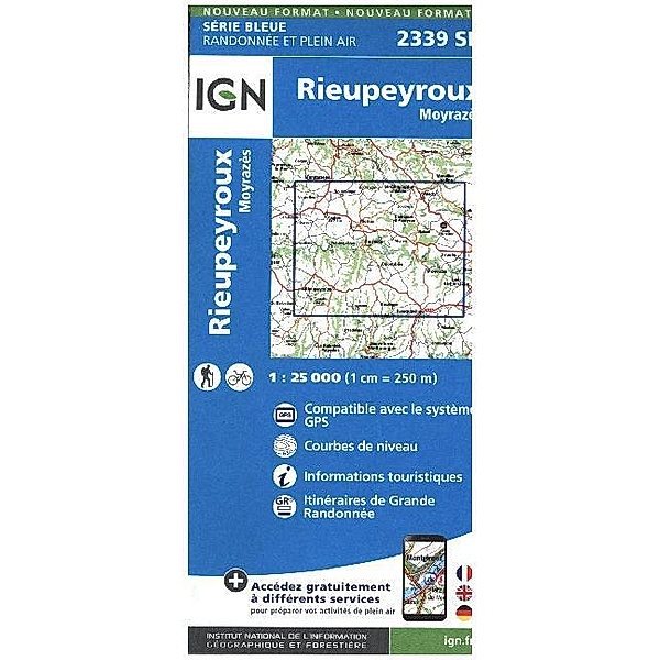 IGN topographische Karte 1:25T Série Bleue / 2339SB / IGN Karte, Serie Bleue Rieupeyroux / Moyrazes