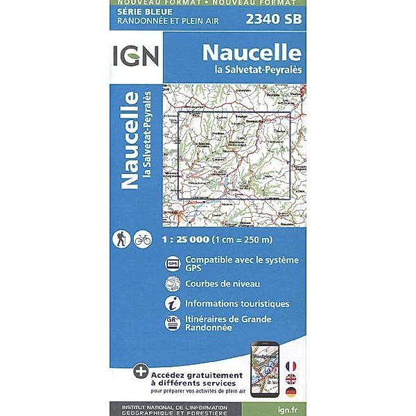 IGN topographische Karte 1:25T Série Bleue / 2340SB / IGN Karte, Serie Bleue Naucelle, La Salvetat-Peyrales