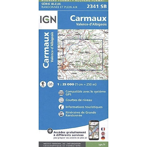 IGN topographische Karte 1:25T Série Bleue / 2341SB / IGN Karte, Serie Bleue Carmaux, Valence-d'Albigeois