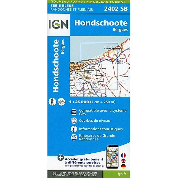 IGN topographische Karte 1:25T Série Bleue / 2402SB / 2402SB Hondschoote.Bergues