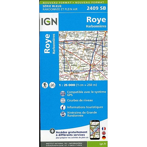 IGN topographische Karte 1:25T Série Bleue / 2409SB / 2409SB Roye.Harbonnières