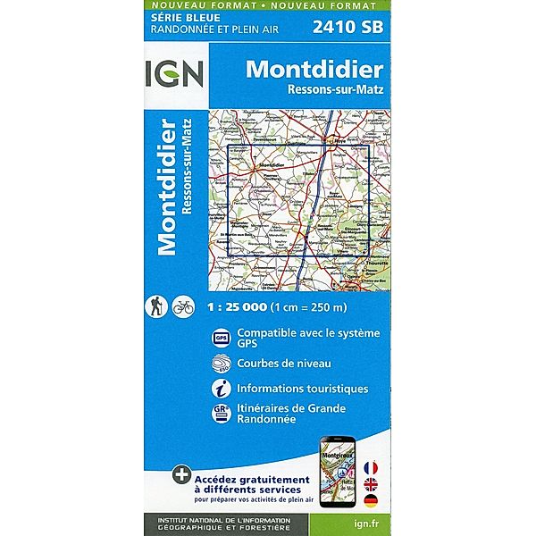 IGN topographische Karte 1:25T Série Bleue / 2410SB / 2410SB Montdidier.Ressons-sur-Matz