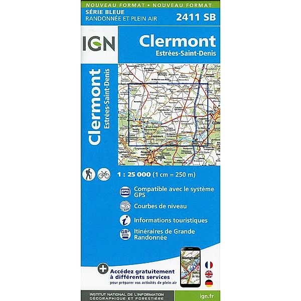 IGN topographische Karte 1:25T Série Bleue / 2411SB / 2411SB Clermont.Estrées-Saint-Denis