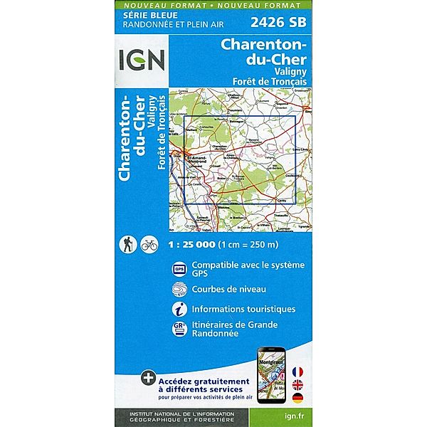 IGN topographische Karte 1:25T Série Bleue / 2426SB / 2426SB Charenton-du-Cher.Valigny.Forêt de Tronçais