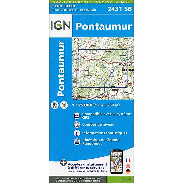IGN topographische Karte 1:25T Série Bleue / 2431SB / 2431SB Pontaumur