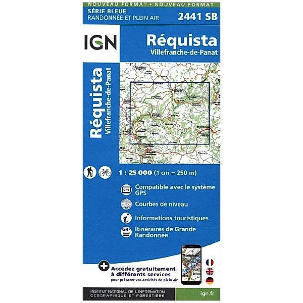 IGN topographische Karte 1:25T Série Bleue / 2441SB / IGN Karte, Serie Bleue Top 25 Réquista