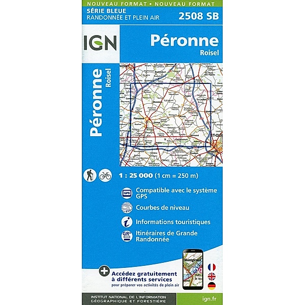 IGN topographische Karte 1:25T Série Bleue / 2508SB / 2508SB Péronne.Roisel