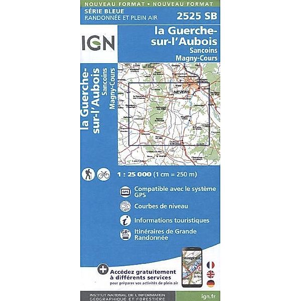 IGN topographische Karte 1:25T Série Bleue / 2525SB / IGN Karte, Serie Bleue Top 25 La Guerche/Aubois