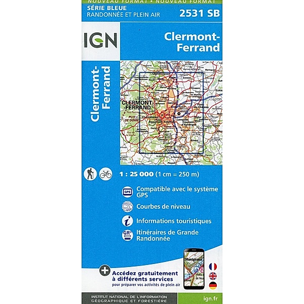IGN topographische Karte 1:25T Série Bleue / 2531SB / 2531SB Clermont Ferrand