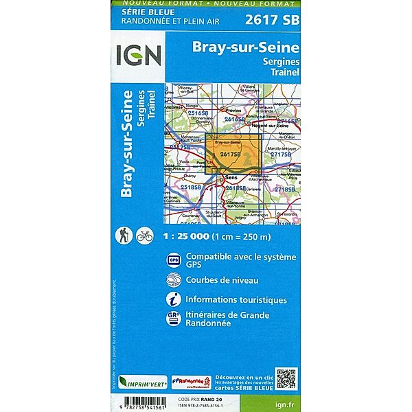 IGN topographische Karte 1:25T Série Bleue / 2617SB / 2617SB Bray-sur-Seine