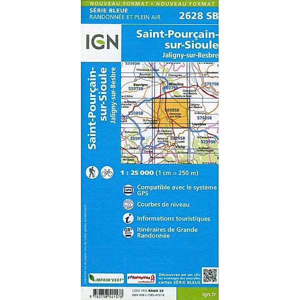 IGN topographische Karte 1:25T Série Bleue / 2628SB / 2628SB Saint-Pourçain-sur-Sioule