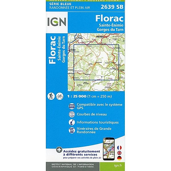 IGN topographische Karte 1:25T Série Bleue / 2639SB / 2639SB Florac.Ste-Énimie.Gorges du Tarn