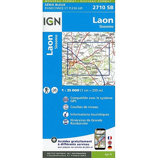 IGN topographische Karte 1:25T Série Bleue / 2710SB / 2710SB Laon.Sissonne