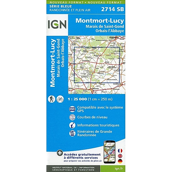 IGN topographische Karte 1:25T Série Bleue / 2714SB / 2714SB Montmort-Lucy.Marais de St-Gond.Orbais-l'Abbaye