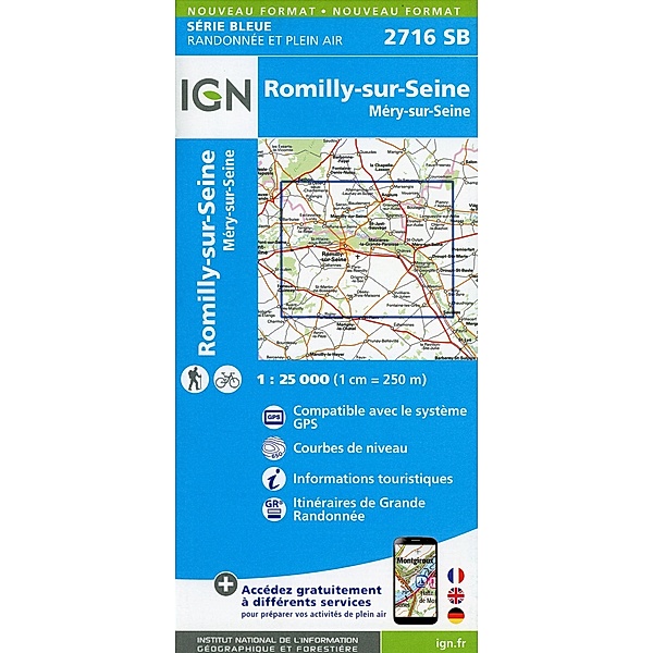 IGN topographische Karte 1:25T Série Bleue / 2716SB / IGN Karte, Serie Bleue Romilly-Sur-Seine.Mery-Sur-Seine