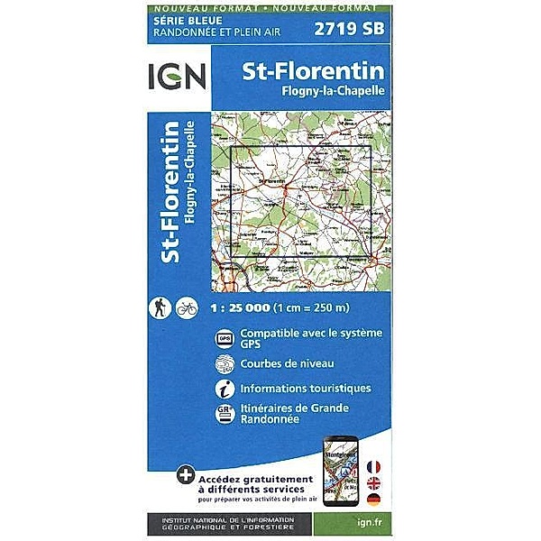 IGN topographische Karte 1:25T Série Bleue / 2719SB / IGN Karte, Serie Bleue Saint Florentin