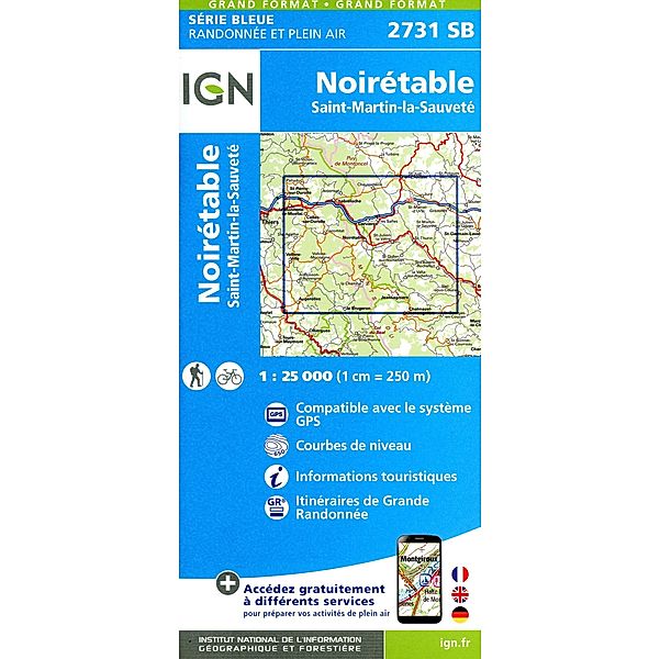 IGN topographische Karte 1:25T Série Bleue / 2731SB / 2731SB Noirétable Saint-Martin-la-Sauvete