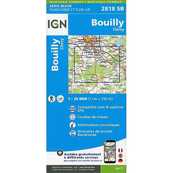 IGN topographische Karte 1:25T Série Bleue / 2818SB / 2818SB Bouilly.Clérey