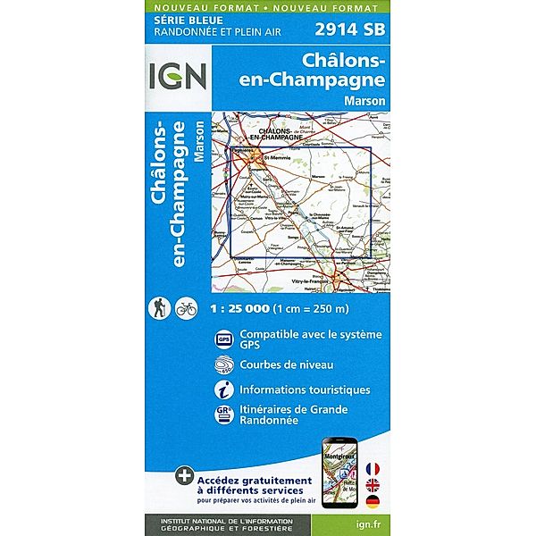 IGN topographische Karte 1:25T Série Bleue / 2914SB / 2914SB Châlons-en-Champagne.Marson