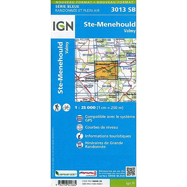 IGN topographische Karte 1:25T Série Bleue / 3013SB / 3013SB Ste-Menehould Valmy