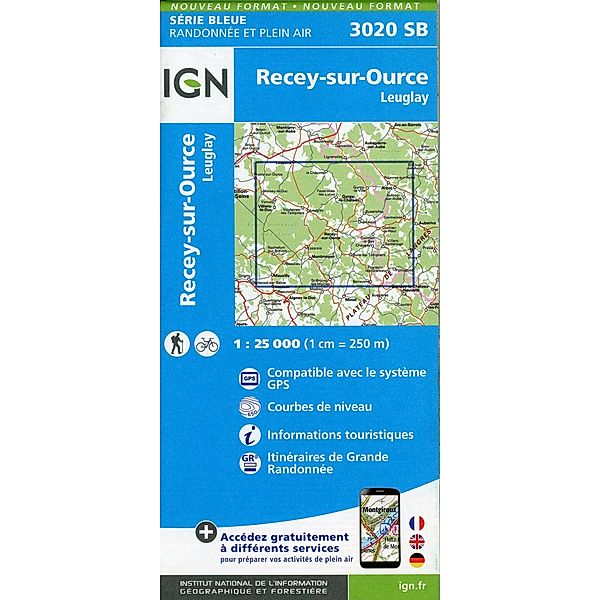 IGN topographische Karte 1:25T Série Bleue / 3020SB / 3020SB Recey-sur-Ource.Leuglay