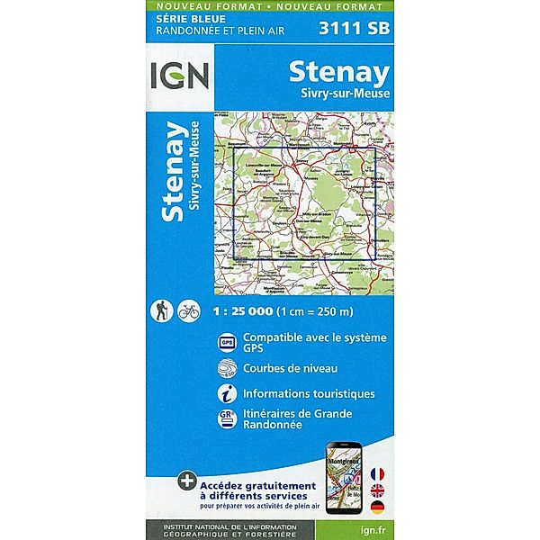 IGN topographische Karte 1:25T Série Bleue / 3111SB / 3111SB Stenay Sivry Sur