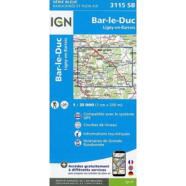 IGN topographische Karte 1:25T Série Bleue / 3115SB / 3115SB Bar Le Duc Ligny