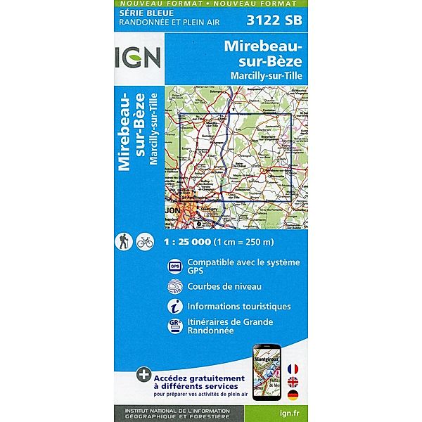IGN topographische Karte 1:25T Série Bleue / 3122SB / 3122SB Mirebeau sur Beze