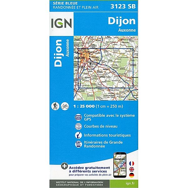 IGN topographische Karte 1:25T Série Bleue / 3123SB / 3123SB Dijon Est.Auxonne