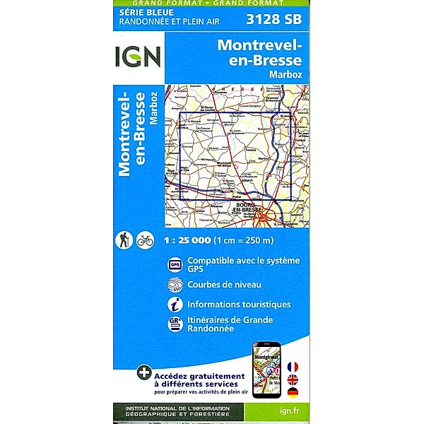 IGN topographische Karte 1:25T Série Bleue / 3128SB / 3128SB Montrevel-en-Bresse/ Marboz