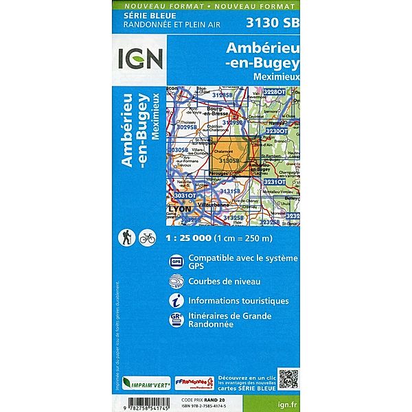 IGN topographische Karte 1:25T Série Bleue / 3130SB / 3130SB Ambérieu-en-Bugey Meximieux