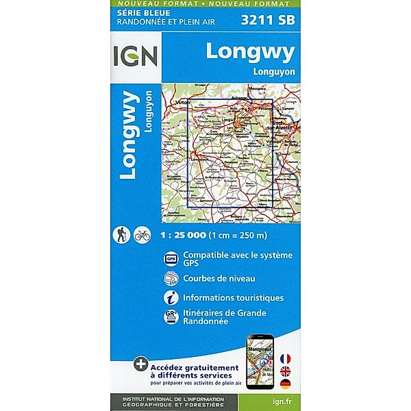IGN topographische Karte 1:25T Série Bleue / 3211SB / 3211SB Longwy.Longuyon