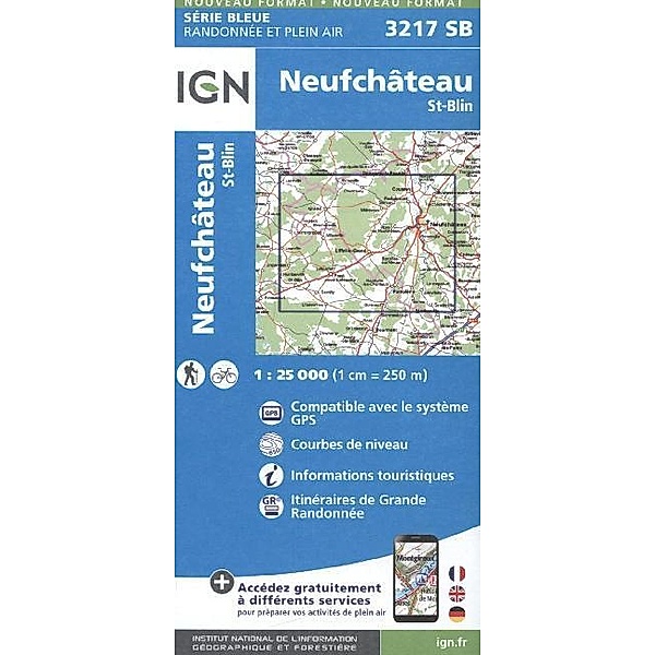 IGN topographische Karte 1:25T Série Bleue / 3217SB / IGN Karte, Serie Bleue Neufchâteau
