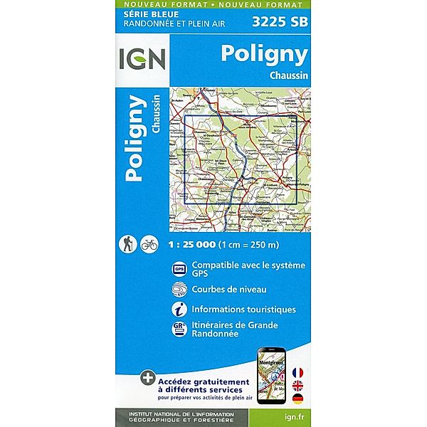 IGN topographische Karte 1:25T Série Bleue / 3225SB / IGN Topographische Karte, Poligny Chaussin