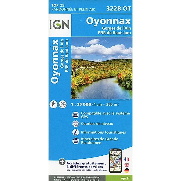 IGN topographische Karte 1:25T Série Bleue / 3228OT / 3228OT Oyonnax.Gorges de L'Ain.PNR du Haut Jura