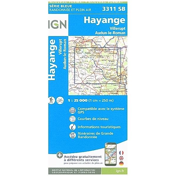 IGN topographische Karte 1:25T Série Bleue / 3311SB / 3311SB Hayange-Villerupt.Audun-le-Roman